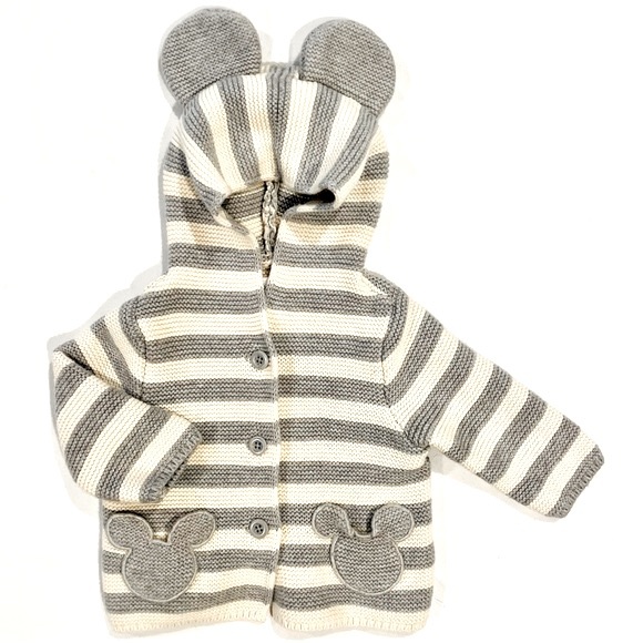 New Baby Gap x Mickey Mouse Ears Sweater Boys 3-6M Girls Hooded Cardigan Disney - Picture 1 of 4